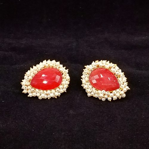 Oxidized Antique Orange Kundan with White Pearl Designer Traditional Fusion Stud