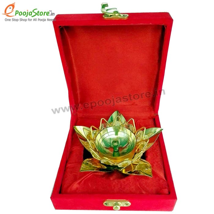 Lotus Crystal Diya with Velvet Box - Image 2
