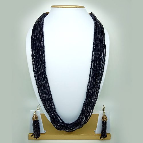 Semi Precious Black Spinel Necklace Set (10 Layers)