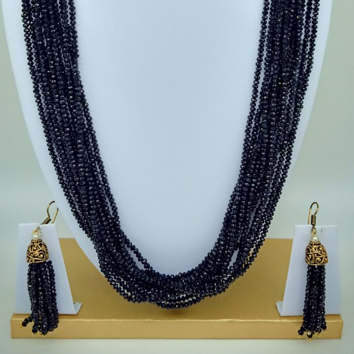 Semi Precious Black Spinel Necklace Set (10 Layers) - Image 4