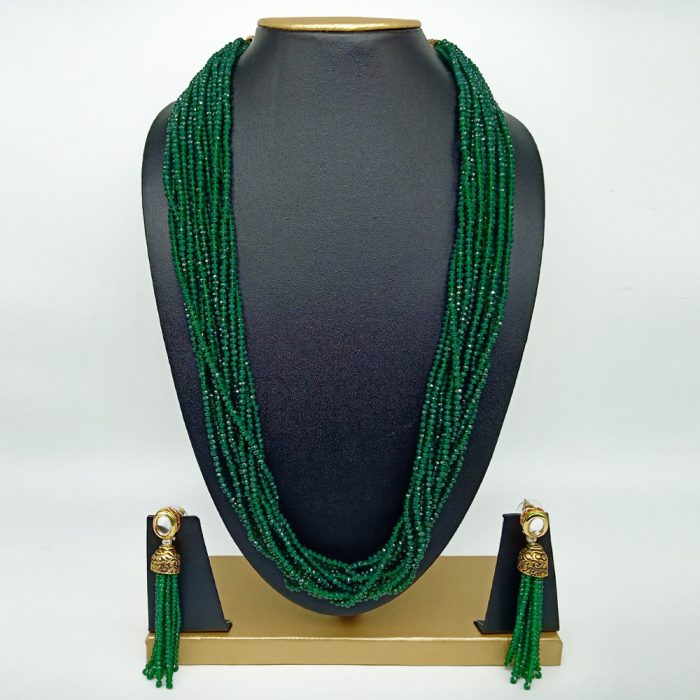 Semi Precious Emerald Necklace Set (10 Layers)