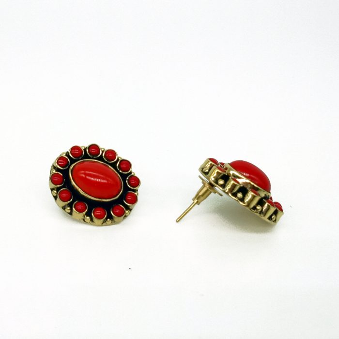 Semi Precious Red Coral Stud - Image 2