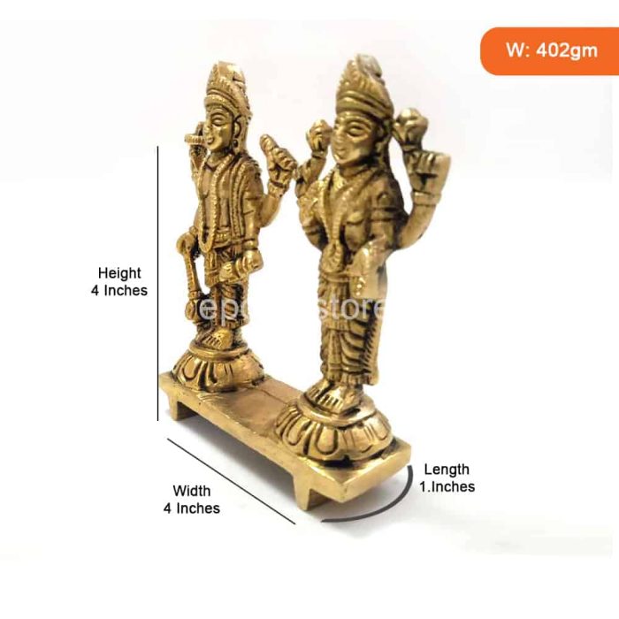 Pure Brass Lord Vishnu and  Lakshmi Devi Idol (4 Inches) - Image 2