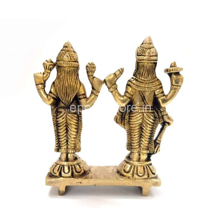 Pure Brass Lord Vishnu and  Lakshmi Devi Idol (4 Inches) - Image 3