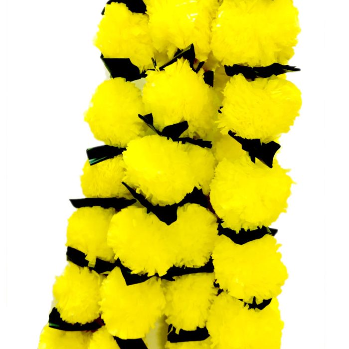 Decorative Artificial Yellow Marigold Flowers with Green Leaves (55 Inches) - Image 2