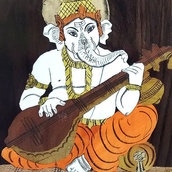 Ganesha with Veena (Rosewood Curved Painting) - Image 3