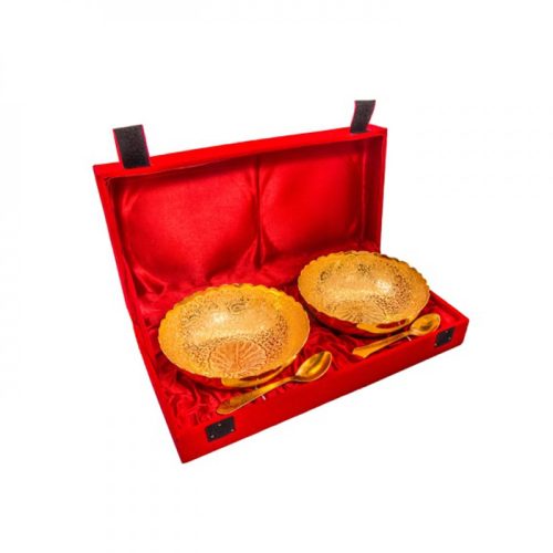 Gold Plated Brass Middle Peacock Carving Bowl Set 4 Pcs. Bowls 6" Diameter