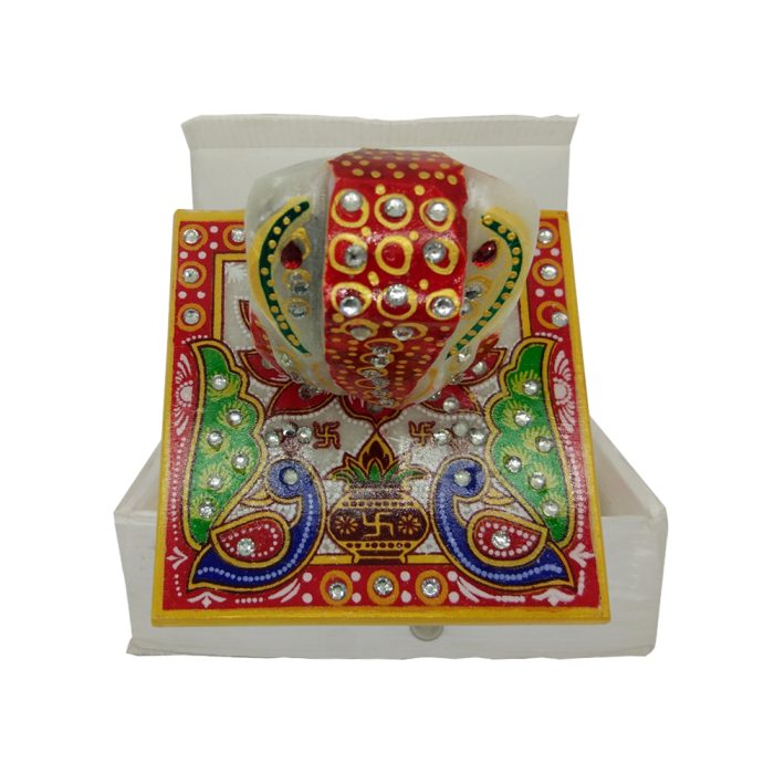 Meenakari Work Lord Ganesh Marble Pooja Chowki - Image 2