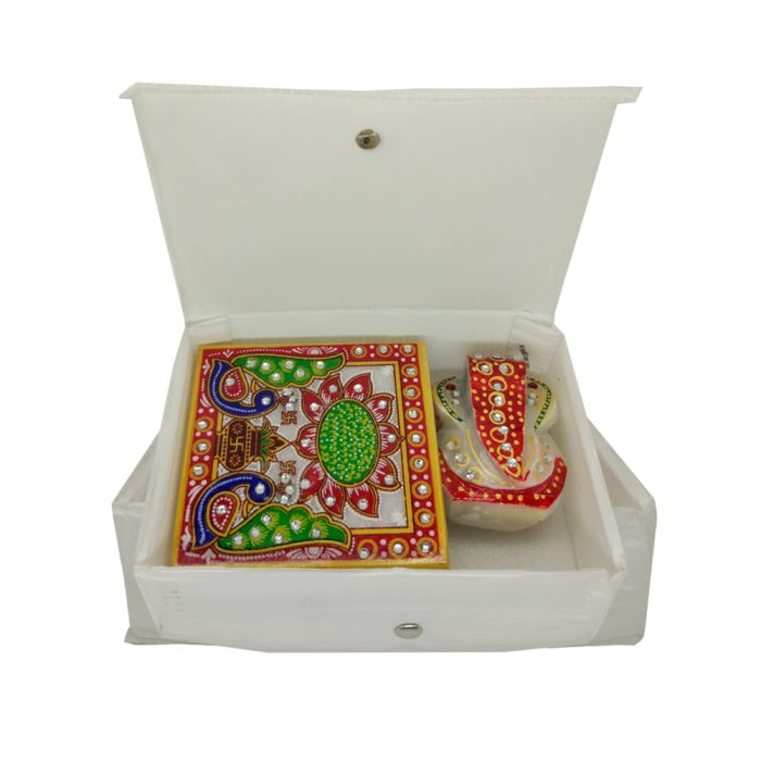 Meenakari Work Lord Ganesh Marble Pooja Chowki - Image 5