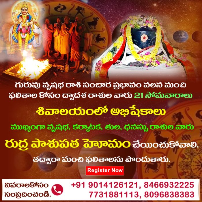 Guru Transit to Vrushabha Rashi (Taurus) To  Get Good Sign, Need to perform  Rudrabhishekam & Rudra Pasupatha Homam